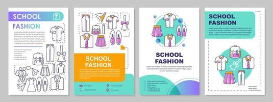 School uniform brochure template layout. Pupils clothes. Flyer, booklet, leaflet print design with linear illustrations. Vector page layouts for magazines, annual reports, advertising posters