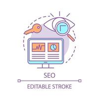 SEO concept icon. Search engine optimization idea thin line illustration. Digital marketing tactic. Website traffic increasing. Online marketing. Vector isolated outline drawing. Editable stroke