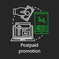 Postpaid promotion chalk concept icon. PPC channel idea. Digital marketing strategy. Product sales. Target audience advertising. Brand PR. Vector isolated chalkboard illustration