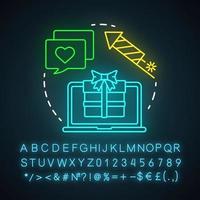 Holiday promotions neon light icon. Seasonal promotional opportunities. Email marketing. Referral bonuses, special offers. Glowing sign with alphabet, numbers and symbols. Vector isolated illustration