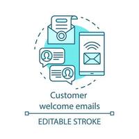 Customer welcome emails blue concept icon. Greeting message idea thin line illustration. Email marketing. New subscriber. Communication. Vector isolated outline drawing. Editable stroke