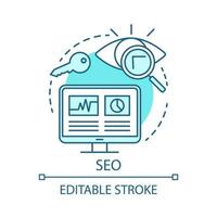 SEO blue concept icon. Search engine optimization idea thin line illustration. Digital marketing tactic. Website traffic increasing. Online marketing. Vector isolated outline drawing. Editable stroke