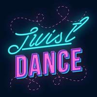 Just dance vintage 3d vector lettering. Retro party bold font, typeface. Pop art stylized text. Old school style neon light letters. 90s, 80s poster, banner. Dark violet color background