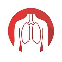 pulmones sanos diseño plano icono de glifo de sombra larga. órgano humano en buen estado de salud. funcionamiento del sistema pulmonar. parte del cuerpo en buen estado. saludable salud respiratoria. ilustración de silueta vectorial vector