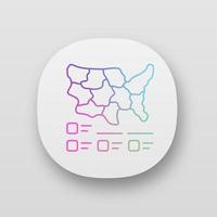 Cartogram app icon. Diagram. USA map with statistics. Data visualization. Geographical differences graphic report. UI UX user interface. Web or mobile applications. Vector isolated illustrations