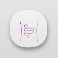 icono de la aplicación de intestinos enfermos. órgano humano dolorido. enfermedad de la gente. sistema digestivo poco saludable. tracto gastrointestinal. interfaz de usuario ui ux. aplicaciones web o móviles. Ilustraciones de vectores aislados