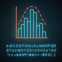 Histogram neon light icon. Diagram. Business trade info. Financial analytics. Statistics data. Report in visible form. Glowing sign with alphabet, numbers and symbols. Vector isolated illustration