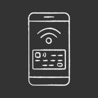 NFC smartphone signal chalk icon. NFC phone. Near field communication. Mobile phone contactless payment. Telephone screen with credit card. Isolated vector chalkboard illustration