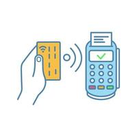 NFC payment color icon. POS terminal. Payment terminal. Contactless transaction. Near field communication. E-payment. Isolated vector illustration