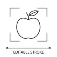 Object detection app linear icon. Thin line illustration. Deep learning. Artificial intelligence. Apple in focus. Contour symbol. Vector isolated outline drawing. Editable stroke