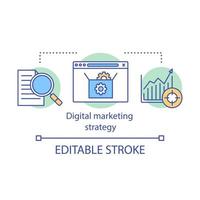 Digital marketing strategy concept icon. SEO, social media idea thin line illustration. Content, email marketing, conversions. Vector isolated outline drawing. Editable stroke