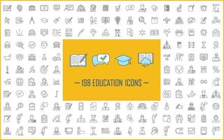 Education linear icons big set. Thin line contour symbols. Isolated vector outline illustrations. School, university, business education. E learning, online courses, classes. Editable stroke
