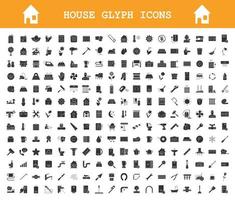 House glyph icons big set. Plumbing, construction tools. Cleaning service, housework. Real estate, property. Home appliances and furniture. Silhouette symbols. Vector isolated illustration