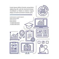 Statistics course article page vector template. Metrics tools, data analytics classes. Brochure design element with linear icons and text boxes. Print design. Concept illustrations with text space ..