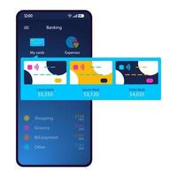 Mobile banking app interface vector template. Smartphone application page blue layout. Digital wallet screen.Credit card manager, expense tracker. Flat UI for online payment application. Phone display