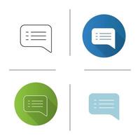 Speech bubble icon. Text SMS. Chatting. Chat box. Flat design, linear and color styles. Isolated vector illustrations