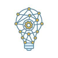 Innovation process color icon. Technological progress. Creative idea. Machine learning. Artificial intelligence. Cogwheel inside light bulb. Isolated vector illustration