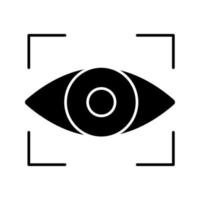 Retina scan glyph icon. Iris recognition. Eye scanning. Silhouette symbol. Biometric identification. Optical recognition. Negative space. Vector isolated illustration