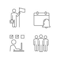 Business management linear icons set. Achievement, reminder, online test, team. Thin line contour symbols. Isolated vector outline illustrations. Editable stroke