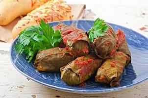 Dolma, stuffed grape leaves, turkish and greek cuisine photo