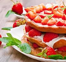 Summer strawberry cake in the form of a rustic photo