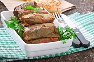 Dolma, stuffed grape leaves, turkish and greek cuisine photo