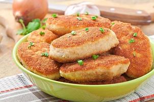 Chicken cutlets in a glass bowl photo