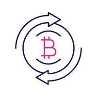 Bitcoin exchange color icon. Digital currency transaction. Circle arrows with bitcoin coin inside. Refund cryptocurrency. Isolated vector illustration