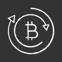 Bitcoin exchange chalk icon. Digital currency transaction. Cryptocurrency mining. Bitcoin coin with arrows. Isolated vector chalkboard illustration