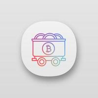 Bitcoin mining business app icon. Mine cart with bitcoin coins. Cryptocurrency. UI UX user interface. Web or mobile application. Vector isolated illustration