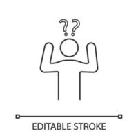 Confusion linear icon. Making decisions. Indecision. Thin line illustration. A lot of questions. Indecisive person. Perplexity. Contour symbol. Vector isolated outline drawing. Editable stroke