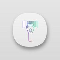 Barcode scanning app icon. UI UX user interface. Linear barcode handheld scanner. One dimensional code identification. Store, shop, supermarket. Bar code reader. Web or mobile application vector