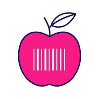 icono de color del código de barras del producto. manzana con código de barras lineal. mercancía al por menor. tienda de comestibles. identificación de códigos de barras. ilustración vectorial aislada vector