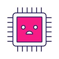 Sad processor color icon. Bad CPU. Microprocessor failure. Central processing unit problems. Computer, phone multi-core processor. Integrated circuit. Isolated vector illustration