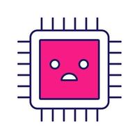 Sad processor color icon. Bad CPU. Microprocessor failure. Central processing unit problems. Computer, phone multi-core processor. Integrated circuit. Isolated vector illustration