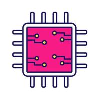 Processor with electronic circuits color icon. Microprocessor with microcircuits. Chip, microchip, chipset. CPU. Central processing unit. Integrated circuit. Isolated vector illustration