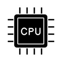 CPU glyph icon. Silhouette symbol. Electronic microchip, chipset, chip. Central processing unit. Computer, phone processor. Integrated circuit. Negative space. Vector isolated illustration
