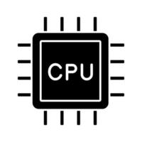 icono de glifo de cpu. símbolo de la silueta. microchip electrónico, chipset, chip. unidad Central de procesamiento. computadora, procesador de teléfono. circuito integrado. espacio negativo. ilustración vectorial aislada vector