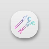 Surgical scalpel and clamp app icon. Surgical tools. Surgery instruments. UI UX user interface. Web or mobile application. Vector isolated illustration