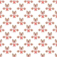 Seamless pattern of cat with paws and bows photo