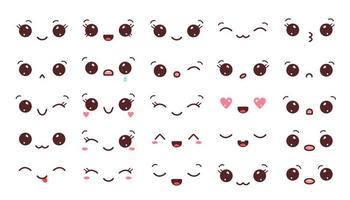 Set of kawaii faces. Collection of kawaii eyes and mouths with different emotions. Vector illustration isolated on white background