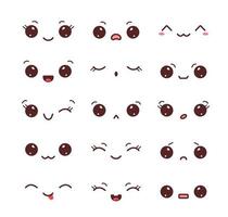 Set of kawaii faces isolated on white background. Collection of kawaii eyes and mouths with different emotions. Vector illustration
