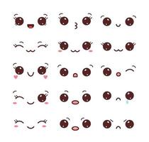 Collection of kawaii faces isolated on white background. Set of kawaii eyes and mouths with different emotions. Vector illustration