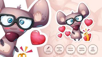 personaje de dibujos animados ratón infantil con gafas - linda pegatina vector
