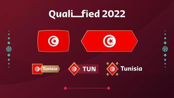 Set of tunisia flag and text on 2022 football tournament background. Vector illustration Football Pattern for banner, card, website. national flag tunisia