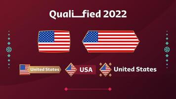 Set of usa flag and text on 2022 football tournament background. Vector illustration Football Pattern for banner, card, website. national flag united states