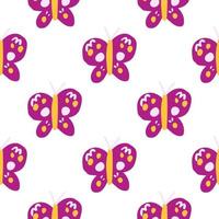 Cute butterfly seamless pattern. Doodle flying insect endless wallpaper. Naive art style. vector