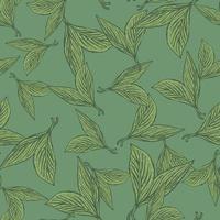 Seamless pattern engraved leaves. Vintage background of tea leaf in hand drawn style. vector