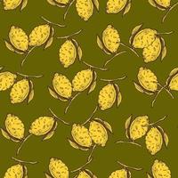 Seamless pattern lemon on branch with leaves engraving. Vintage background of citrus fruits in hand drawn style. vector