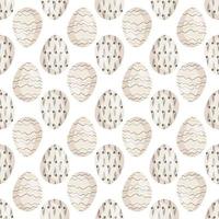 Happy Easter seamless pattern with eggs. Print of the Christian Spring Holiday. Festive decoration drawn in black and gold lines with abstract elements on white background. Vector flat illustration